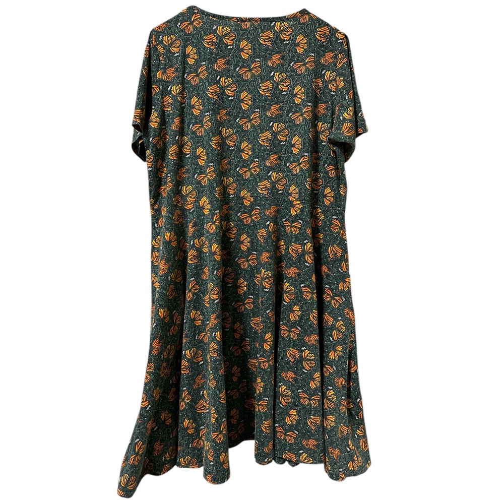 Women's Green Midi Dress with Orange Floral Print - Picture 2 of 7
